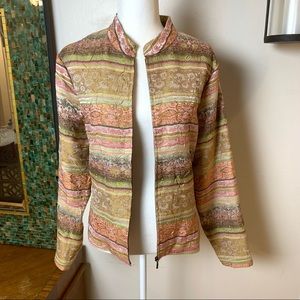 Analogy Boho Print Crinkle Fabric Zipper Front Blazer Size XL